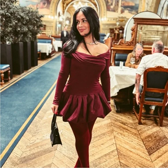 Oh Polly Burgundy Off-Shoulder Mini Dress - Picture 5 of 5